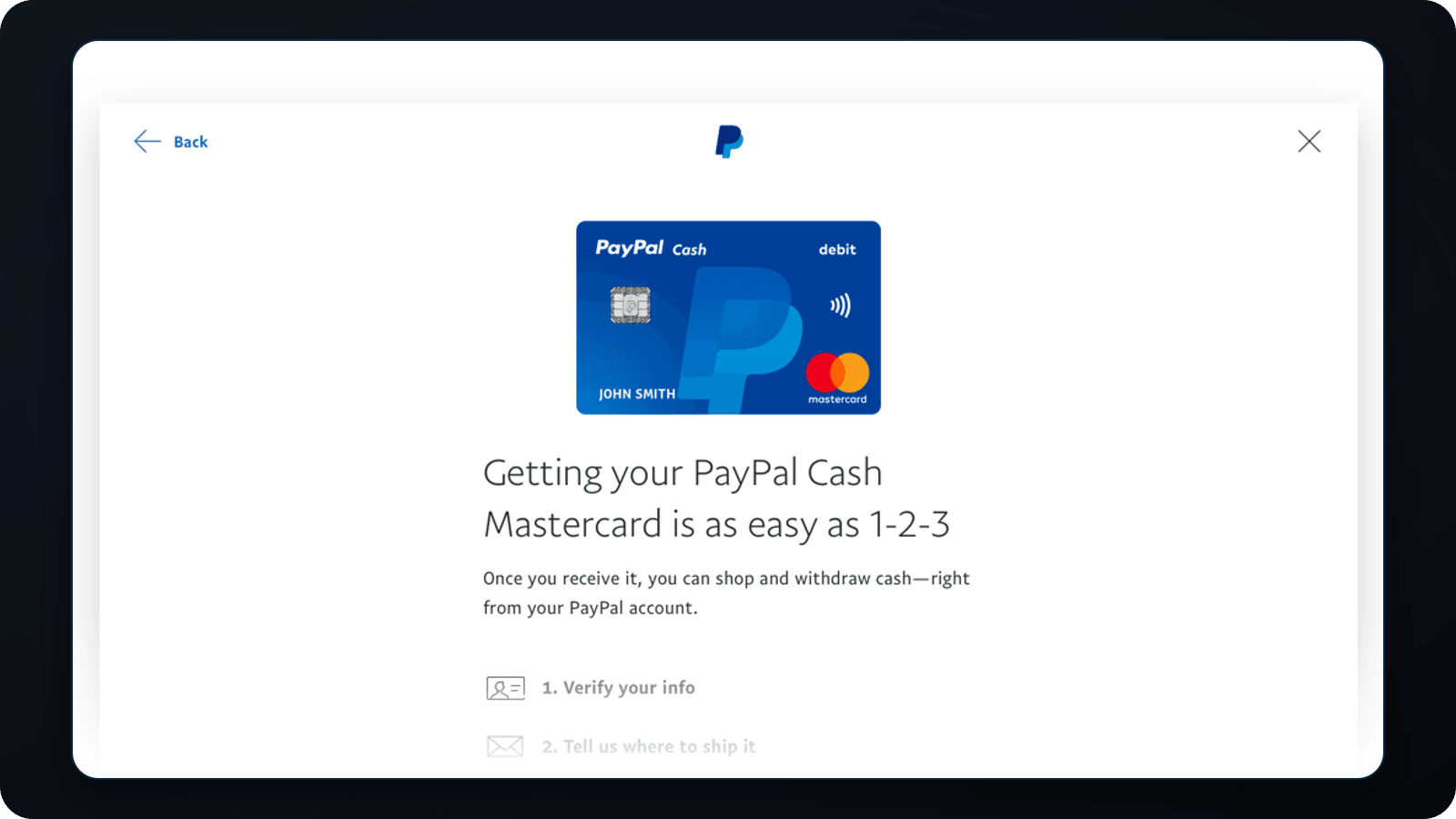 PayPal Cash Card enrollment introduction